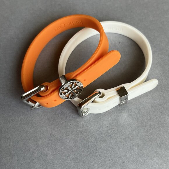 Rustic Cuff Orange and White Silicone and Stainless Bracelet Set - Picture 3 of 3
